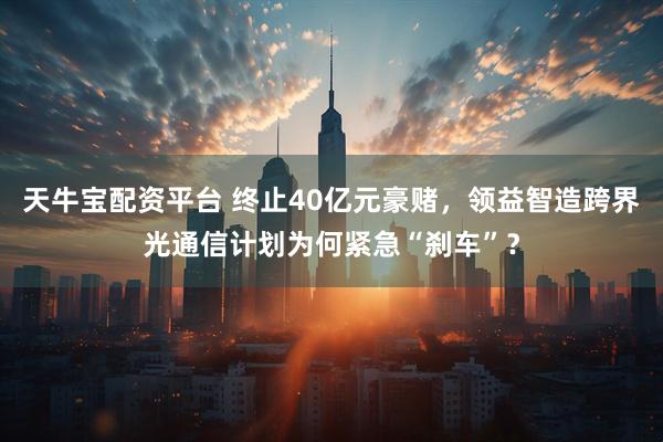 天牛宝配资平台 终止40亿元豪赌，领益智造跨界光通信计划为何紧急“刹车”？
